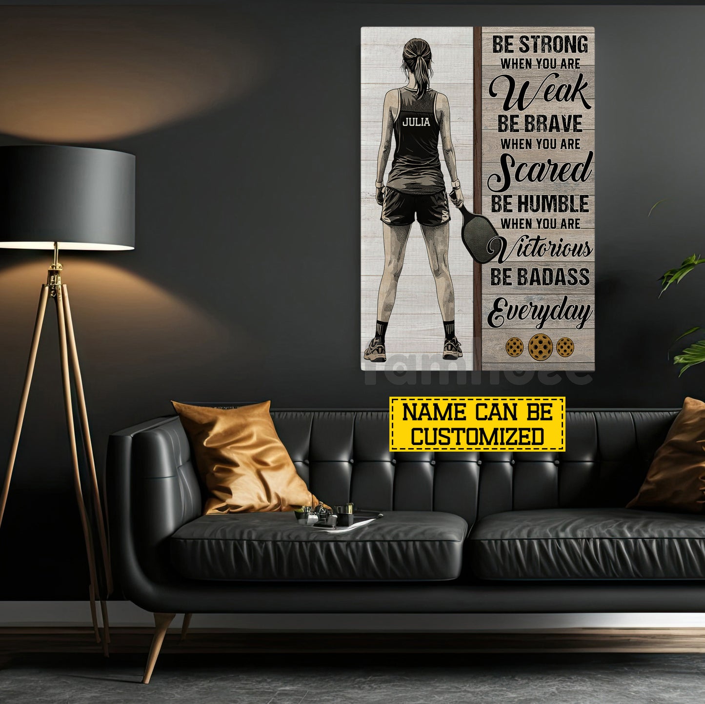 Motivation Personalized Pickleball Girl Canvas Painting, Be Strong Be Brave Be Humble Sport Wall Art Decor, Poster Gift For Pickleball Lover