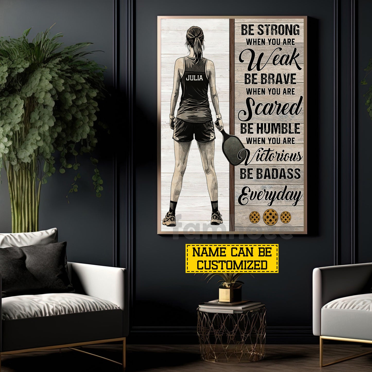 Motivation Personalized Pickleball Girl Canvas Painting, Be Strong Be Brave Be Humble Sport Wall Art Decor, Poster Gift For Pickleball Lover