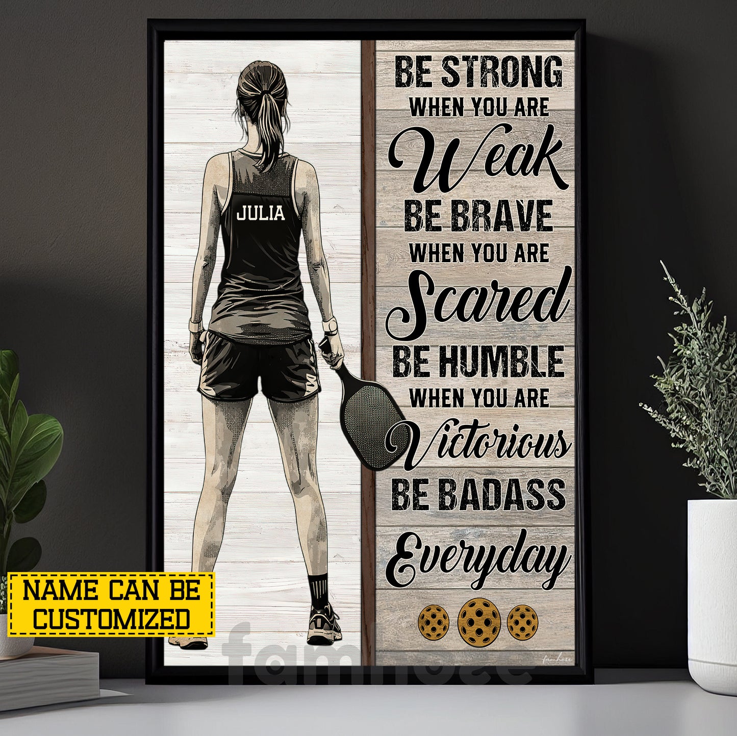 Motivation Personalized Pickleball Girl Canvas Painting, Be Strong Be Brave Be Humble Sport Wall Art Decor, Poster Gift For Pickleball Lover