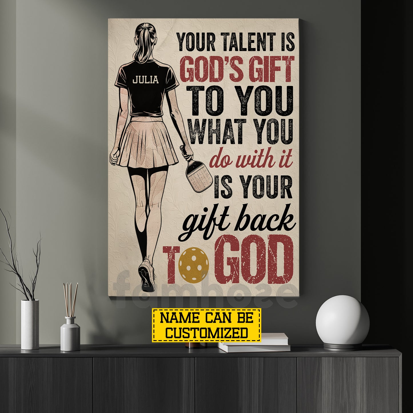 Personalized Pickleball Girl Canvas Painting, Your Talent Is God's Gift To You Wall Art Decor, Poster Gift For Christians, Pickleball Lover
