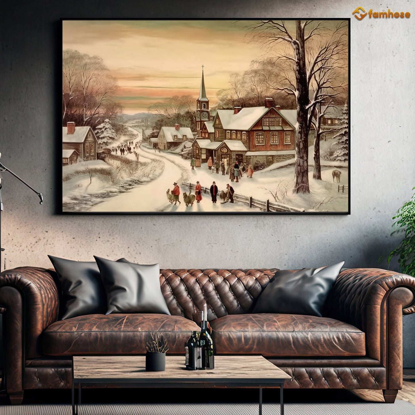 Christmas Scene With Snow Covered Road Christmas Canvas Painting, Xmas Wall Art Decor - Christmas Poster Gift