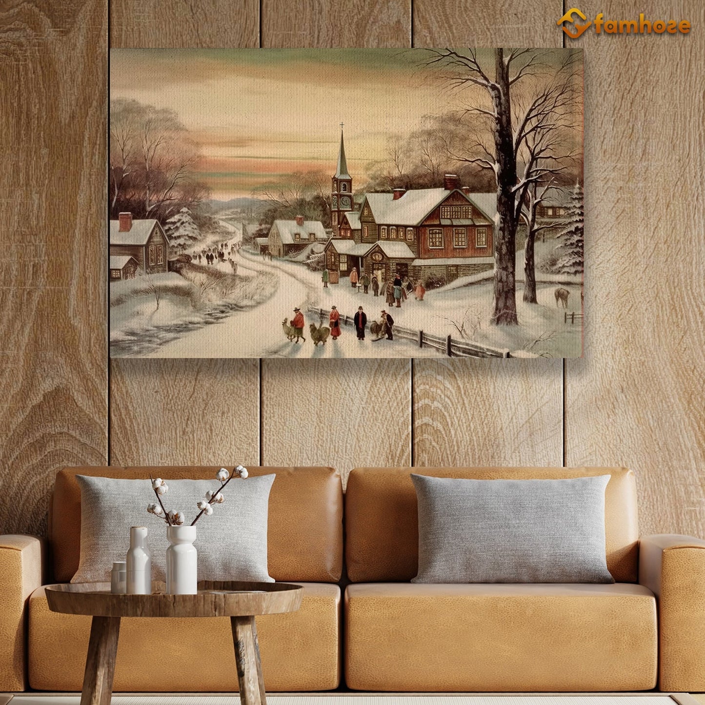 Christmas Scene With Snow Covered Road Christmas Canvas Painting, Xmas Wall Art Decor - Christmas Poster Gift