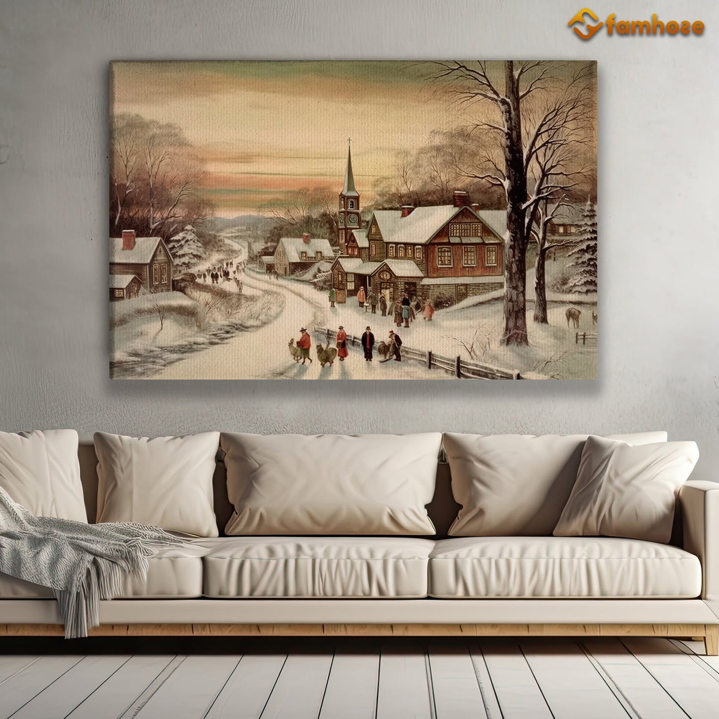 Christmas Scene With Snow Covered Road Christmas Canvas Painting, Xmas Wall Art Decor - Christmas Poster Gift