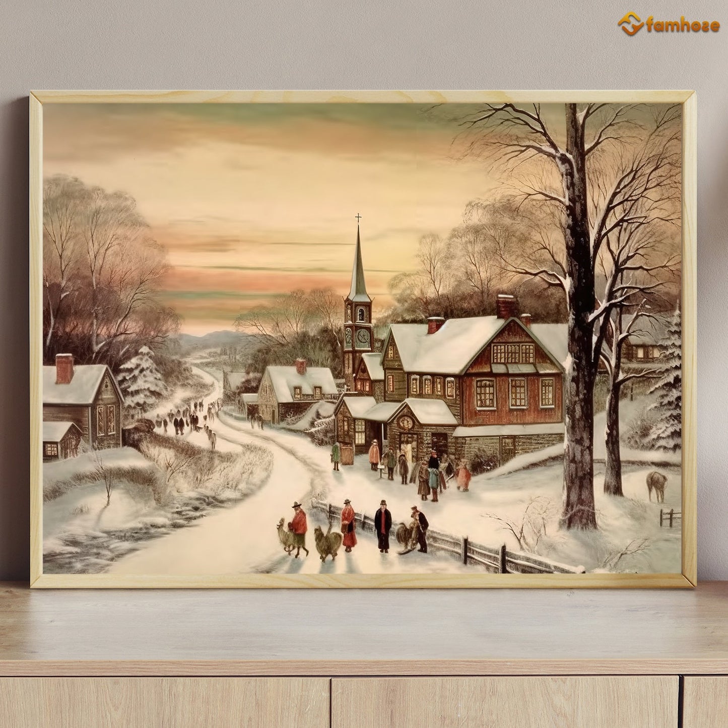 Christmas Scene With Snow Covered Road Christmas Canvas Painting, Xmas Wall Art Decor - Christmas Poster Gift