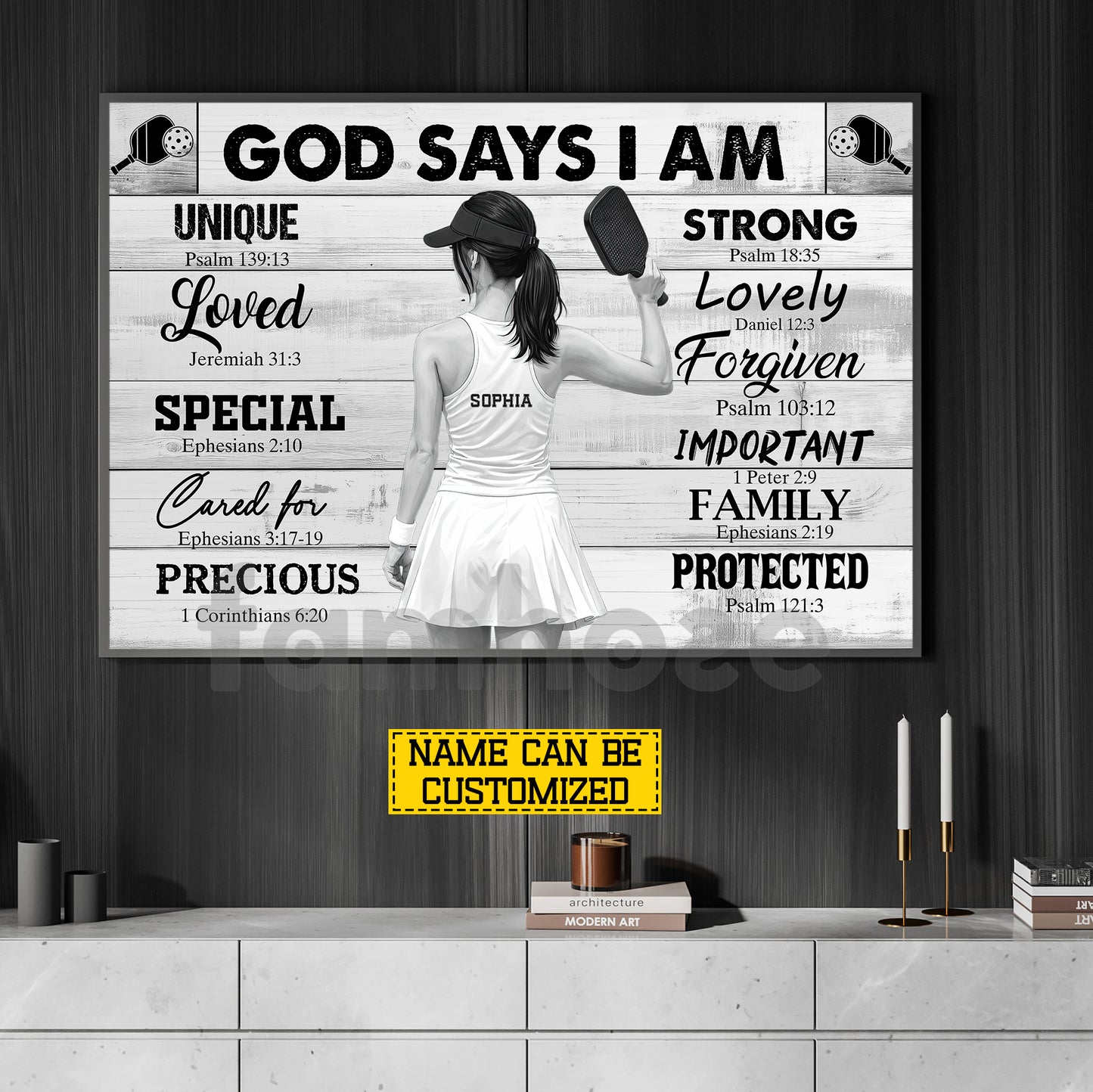 Motivational Personalized Pickleball Girl Canvas Painting, God Says I Am Unique Special Strong Sport Wall Art Decor, Poster Gift For Pickleball Lover