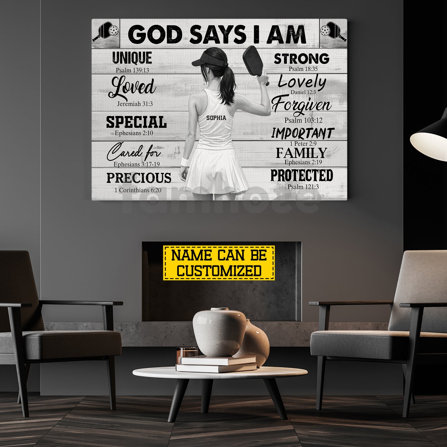 Motivational Personalized Pickleball Girl Canvas Painting, God Says I Am Unique Special Strong Sport Wall Art Decor, Poster Gift For Pickleball Lover