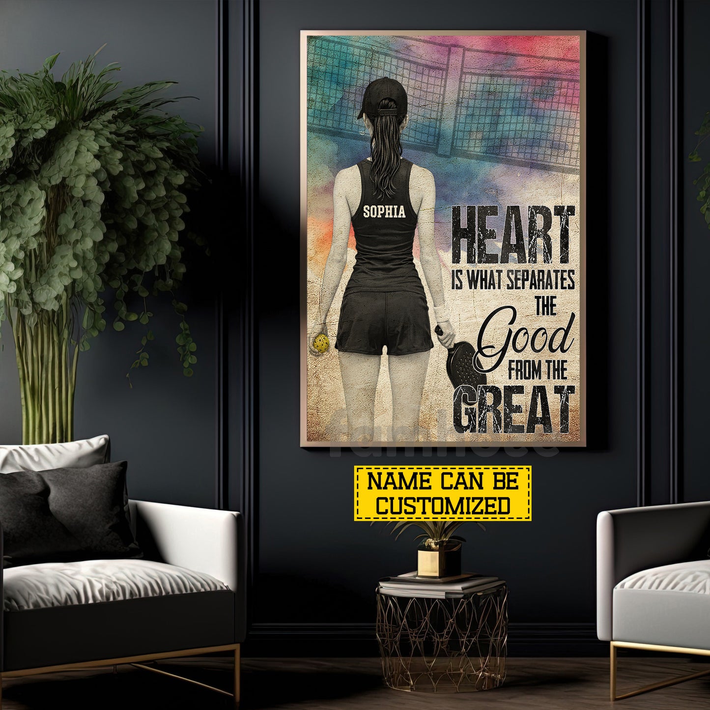 Personalized Pickleball Girl Canvas Painting, Heart Is What Separetes The Good From The Great Sport Wall Art Decor, Poster Gift For Pickleball Lover