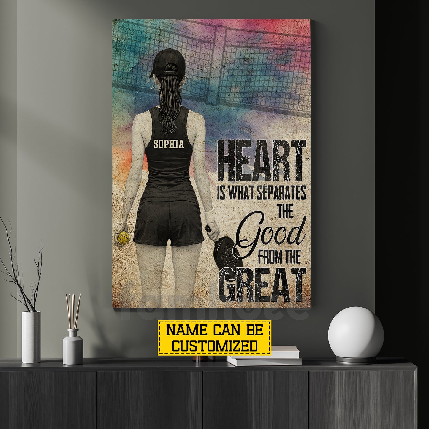 Personalized Pickleball Girl Canvas Painting, Heart Is What Separetes The Good From The Great Sport Wall Art Decor, Poster Gift For Pickleball Lover