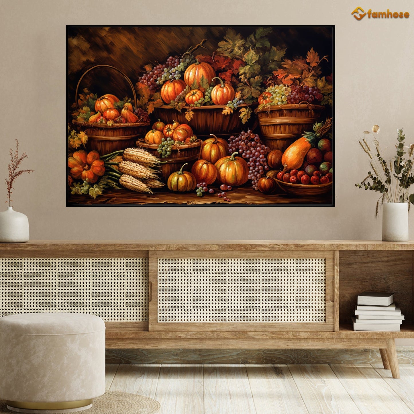 Painting Full Of Pumpkins Thanksgiving Canvas Painting, Wall Art Decor - Thanksgiving Poster Gift For Horse Lovers