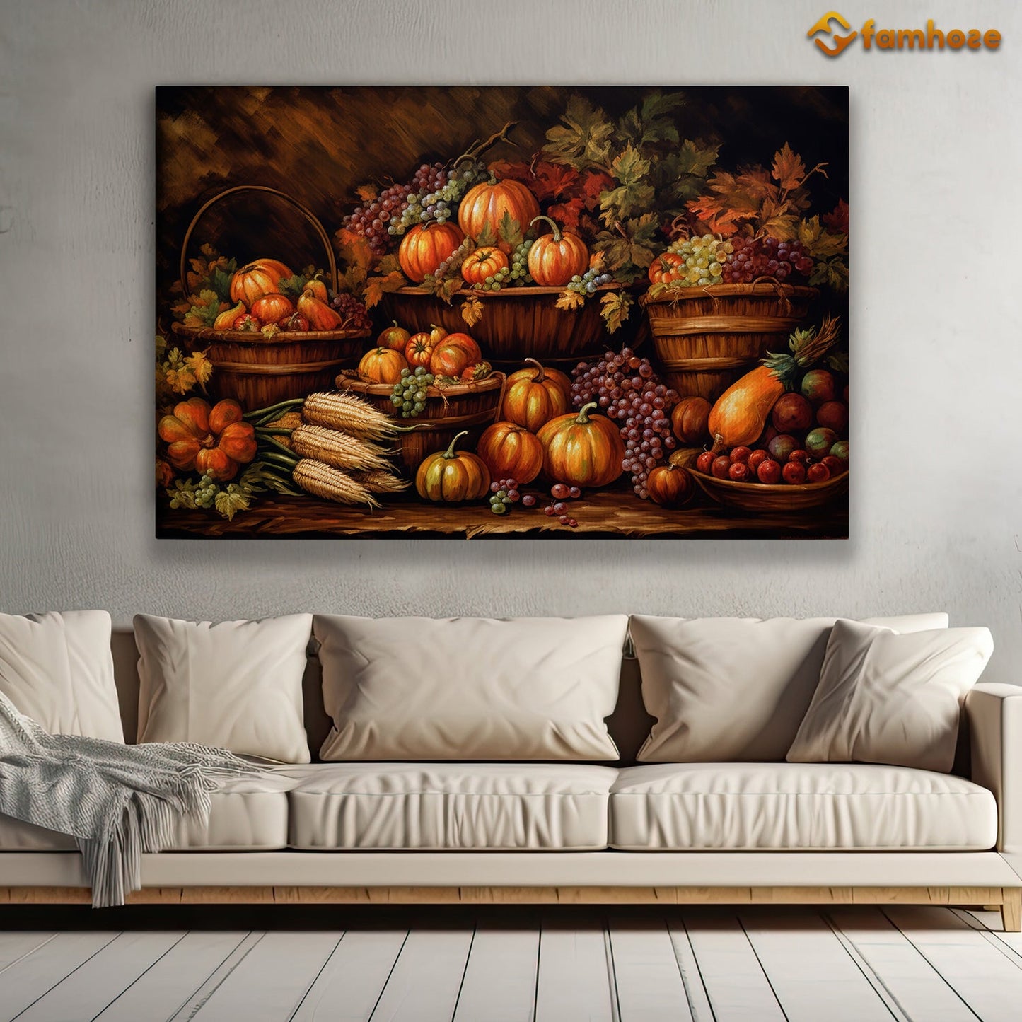 Painting Full Of Pumpkins Thanksgiving Canvas Painting, Wall Art Decor - Thanksgiving Poster Gift For Horse Lovers