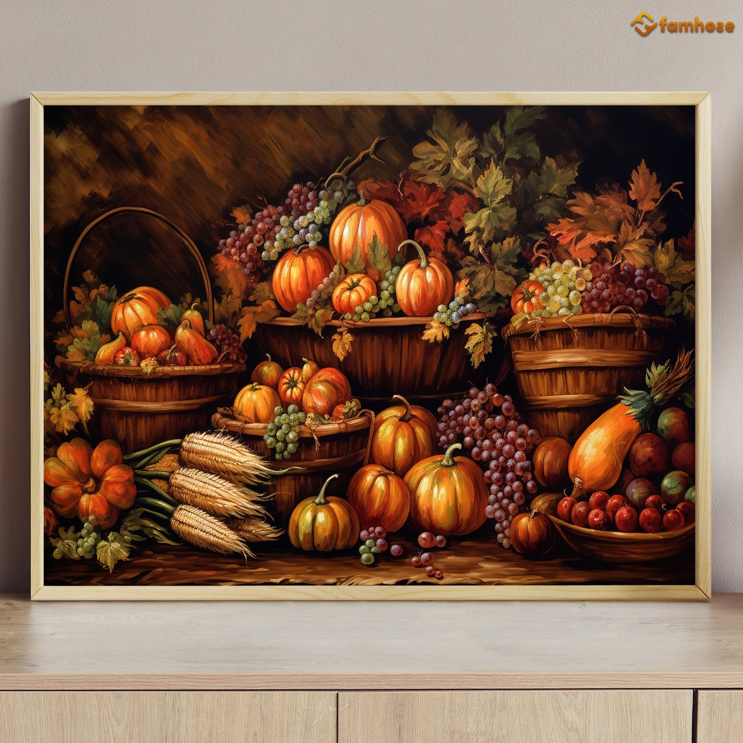 Painting Full Of Pumpkins Thanksgiving Canvas Painting, Wall Art Decor - Thanksgiving Poster Gift For Horse Lovers