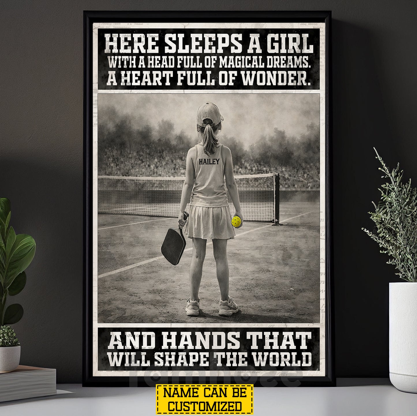 Personalized Pickleball Girl Kid Canvas Painting, Here Sleeps A Girl Sport Wall Art Decor, Poster Gift For Pickleball Lover