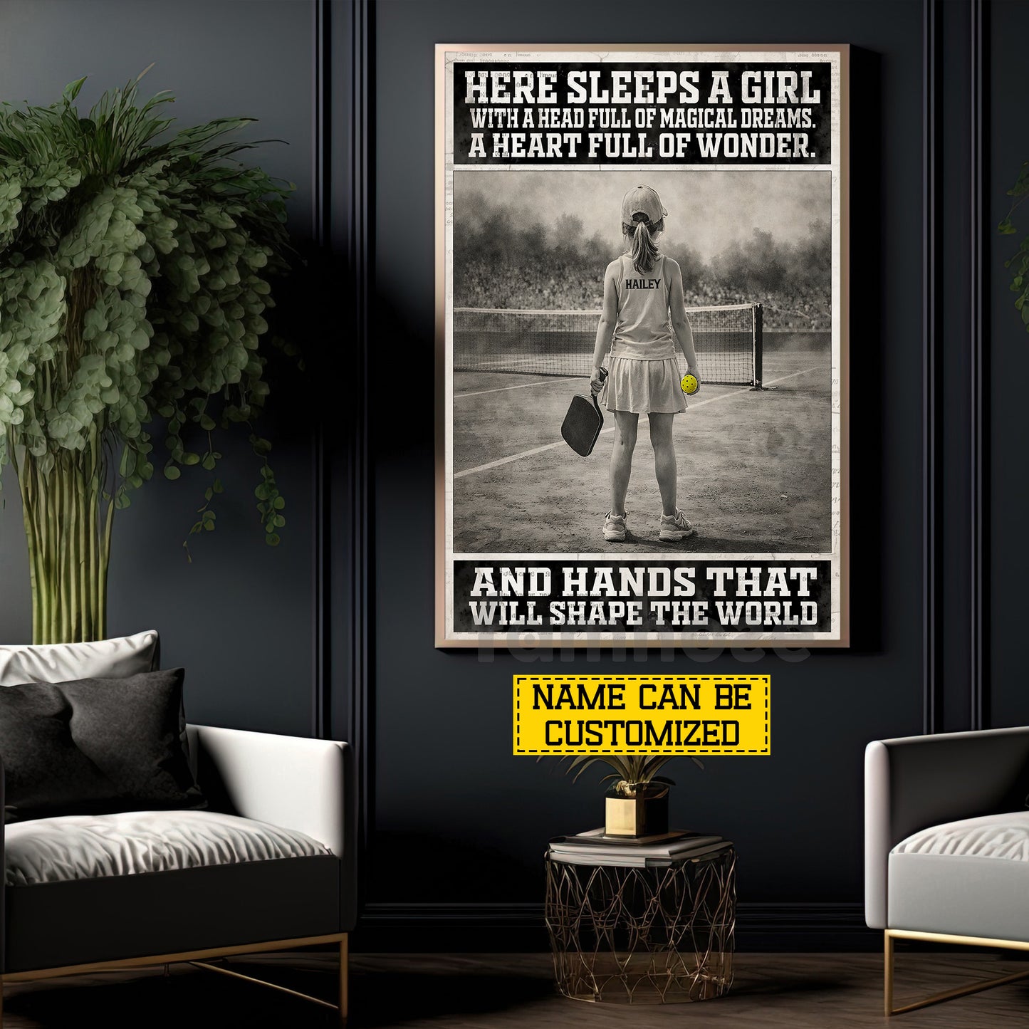 Personalized Pickleball Girl Kid Canvas Painting, Here Sleeps A Girl Sport Wall Art Decor, Poster Gift For Pickleball Lover