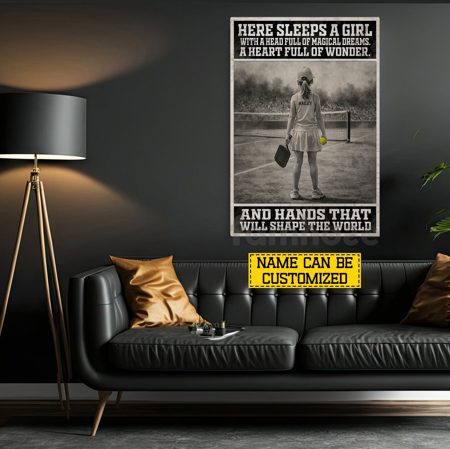 Personalized Pickleball Girl Kid Canvas Painting, Here Sleeps A Girl Sport Wall Art Decor, Poster Gift For Pickleball Lover