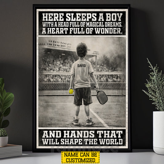 Personalized Pickleball Boy Kid Canvas Painting, Here Sleeps A Boy Sport Wall Art Decor, Poster Gift For Pickleball Lover