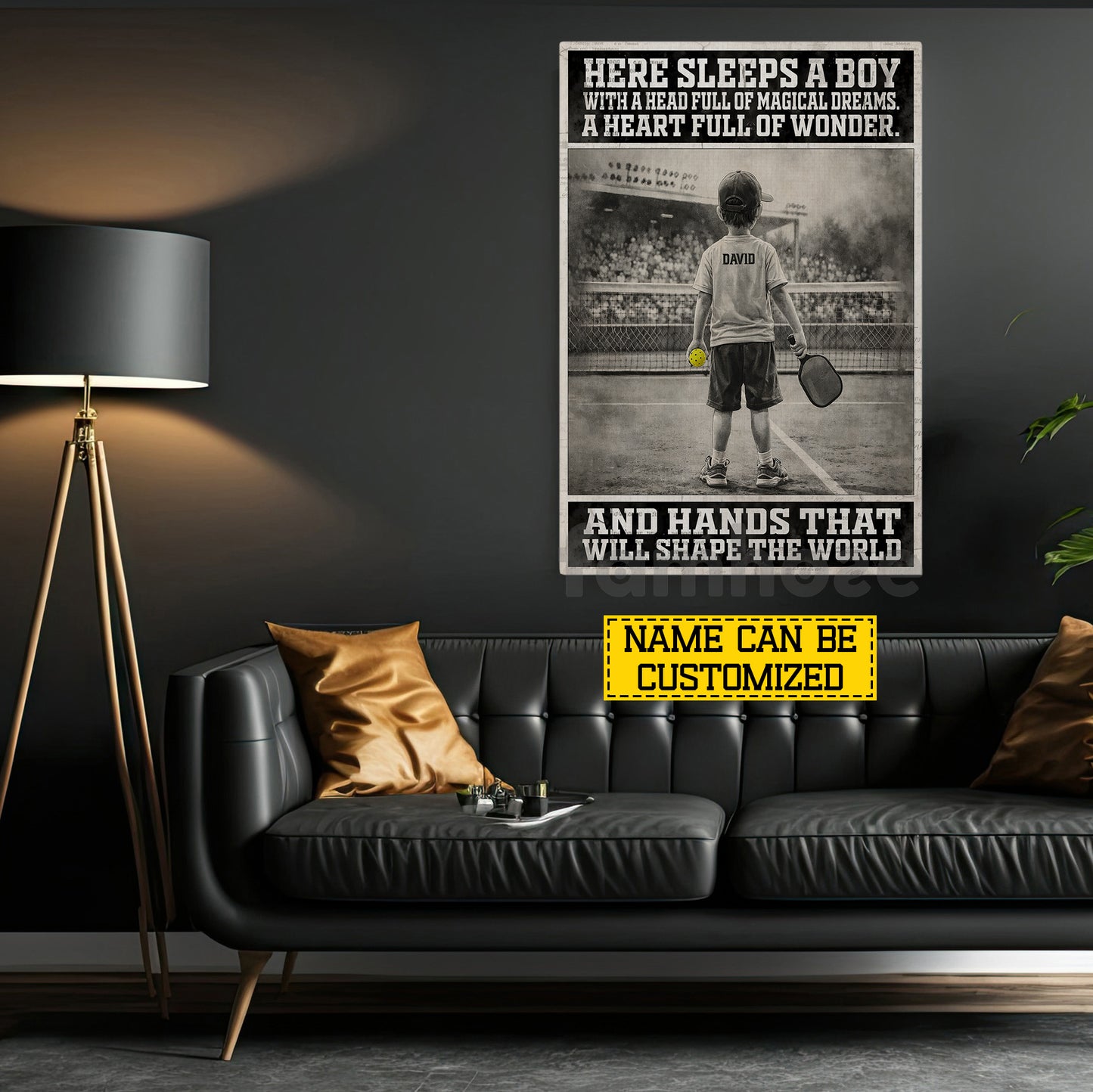 Personalized Pickleball Boy Kid Canvas Painting, Here Sleeps A Boy Sport Wall Art Decor, Poster Gift For Pickleball Lover