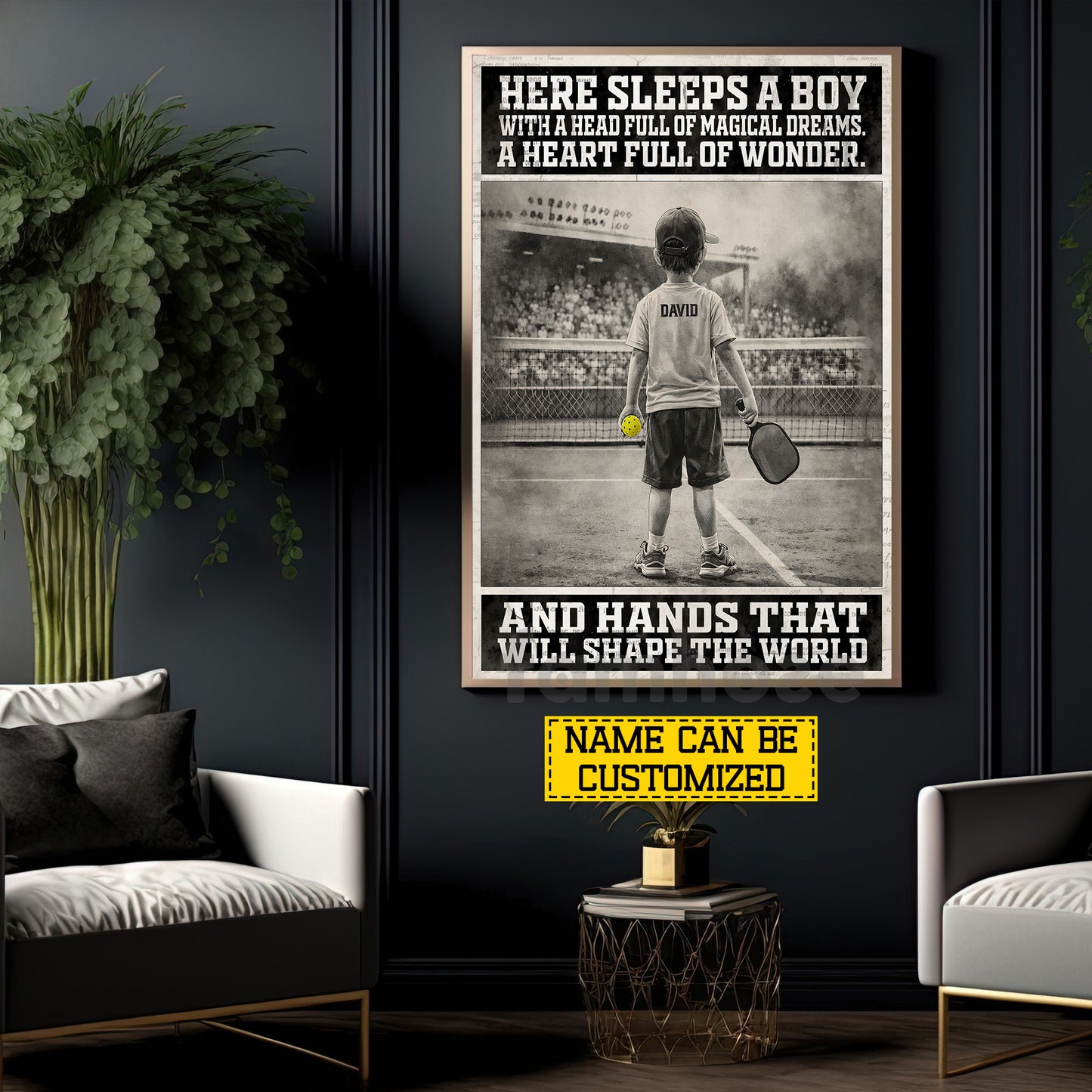 Personalized Pickleball Boy Kid Canvas Painting, Here Sleeps A Boy Sport Wall Art Decor, Poster Gift For Pickleball Lover