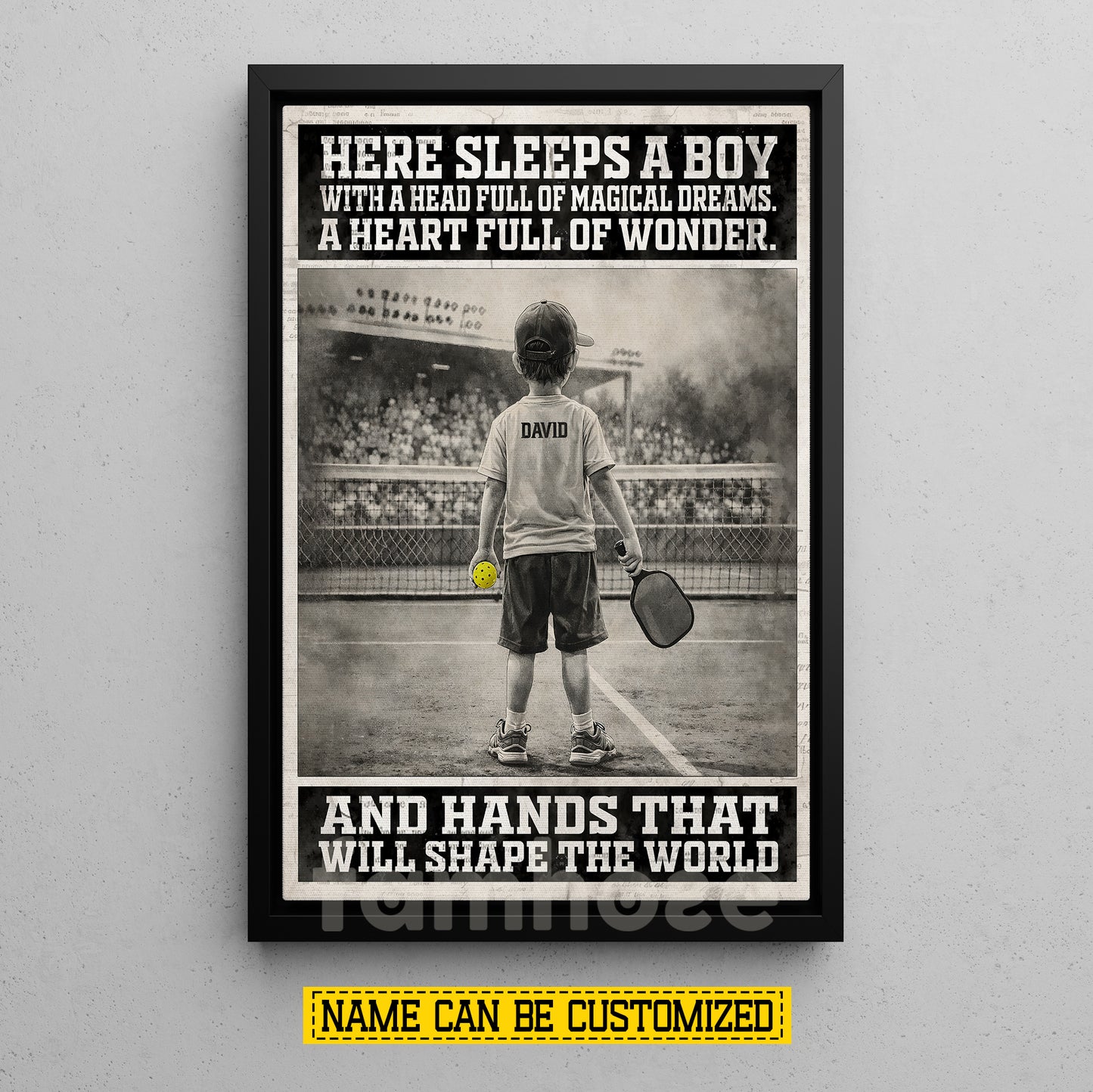 Personalized Pickleball Boy Kid Canvas Painting, Here Sleeps A Boy Sport Wall Art Decor, Poster Gift For Pickleball Lover