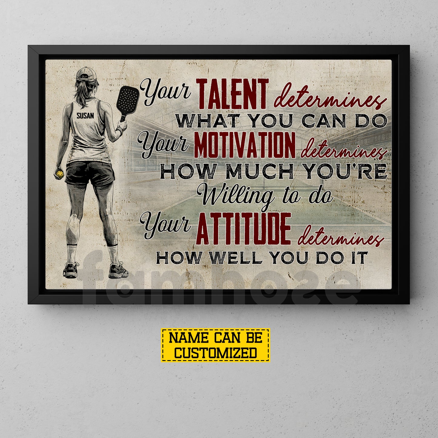Motivational Personalized Pickleball Girl Canvas Painting, Your Talent Determines What You Can Do Sport Wall Art Decor, Poster Gift For Pickleball Lover