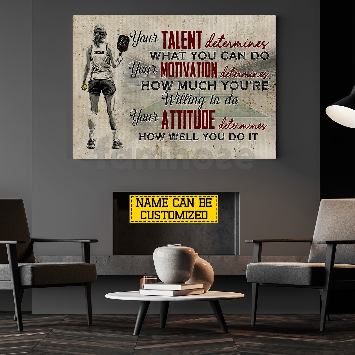 Motivational Personalized Pickleball Girl Canvas Painting, Your Talent Determines What You Can Do Sport Wall Art Decor, Poster Gift For Pickleball Lover