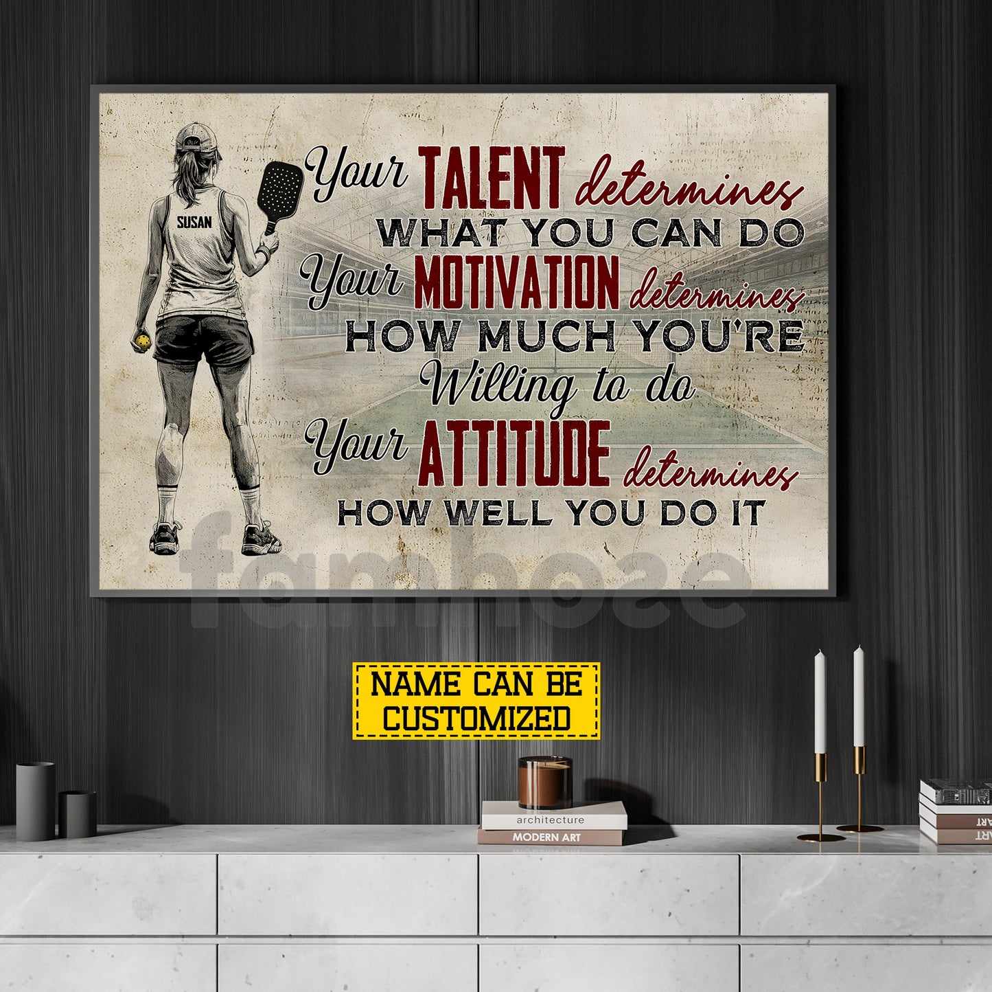 Motivational Personalized Pickleball Girl Canvas Painting, Your Talent Determines What You Can Do Sport Wall Art Decor, Poster Gift For Pickleball Lover