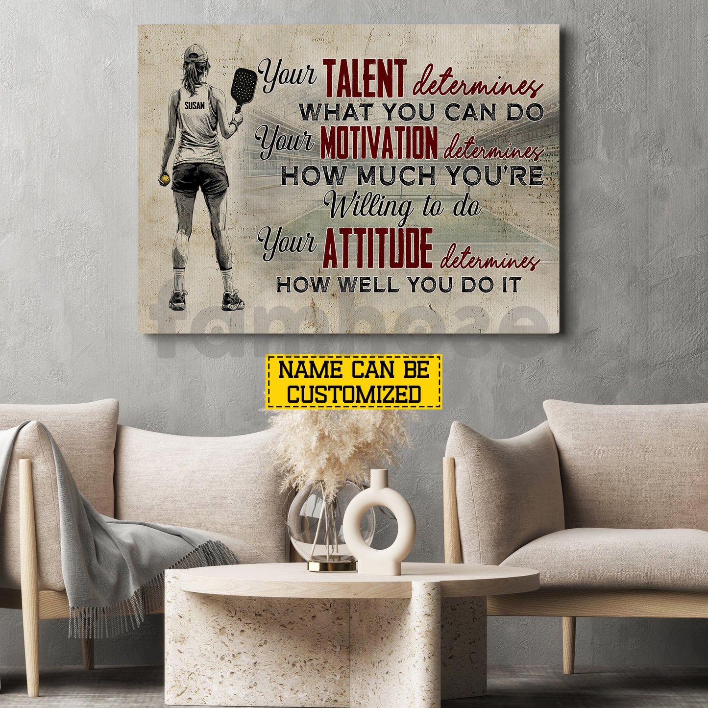 Motivational Personalized Pickleball Girl Canvas Painting, Your Talent Determines What You Can Do Sport Wall Art Decor, Poster Gift For Pickleball Lover
