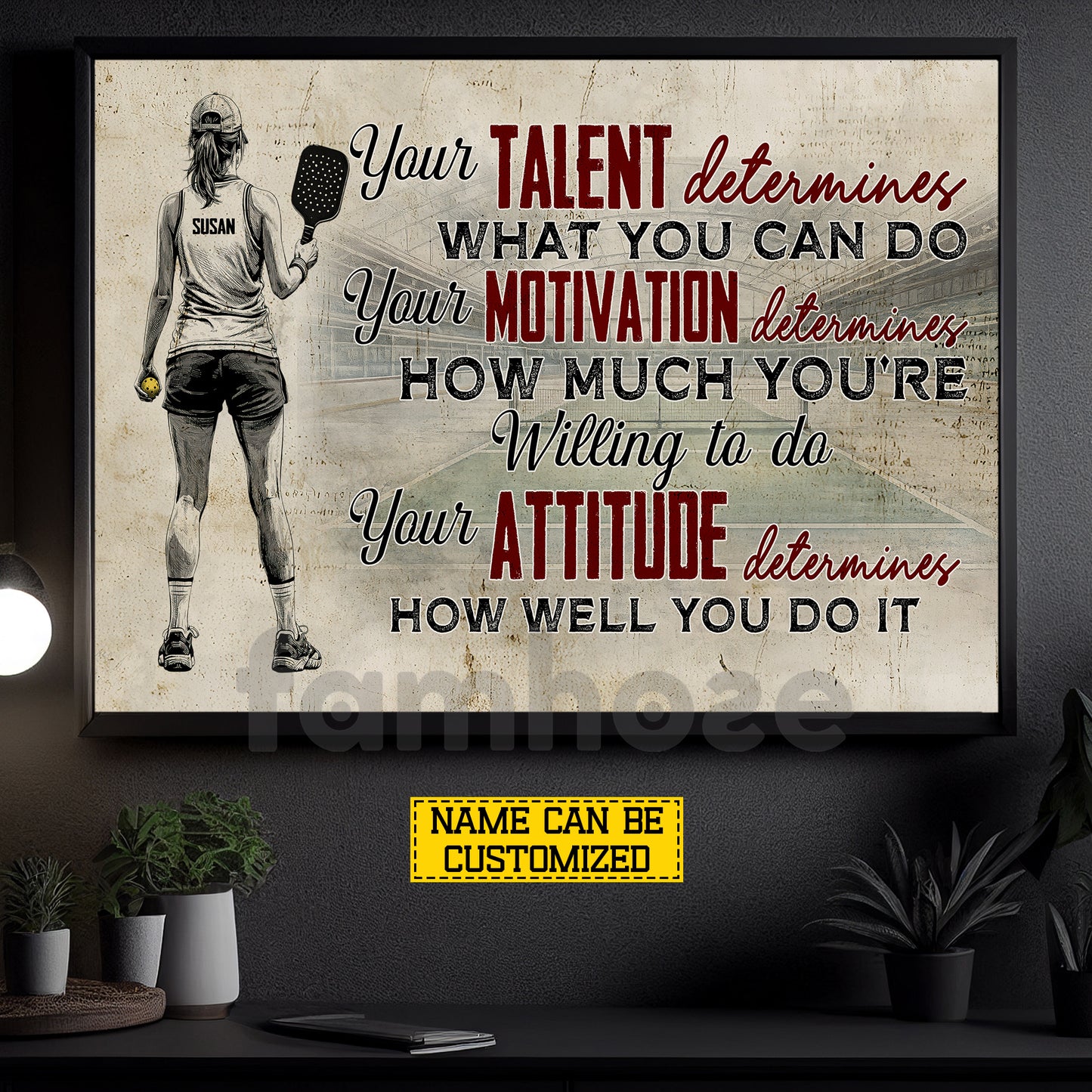 Motivational Personalized Pickleball Girl Canvas Painting, Your Talent Determines What You Can Do Sport Wall Art Decor, Poster Gift For Pickleball Lover