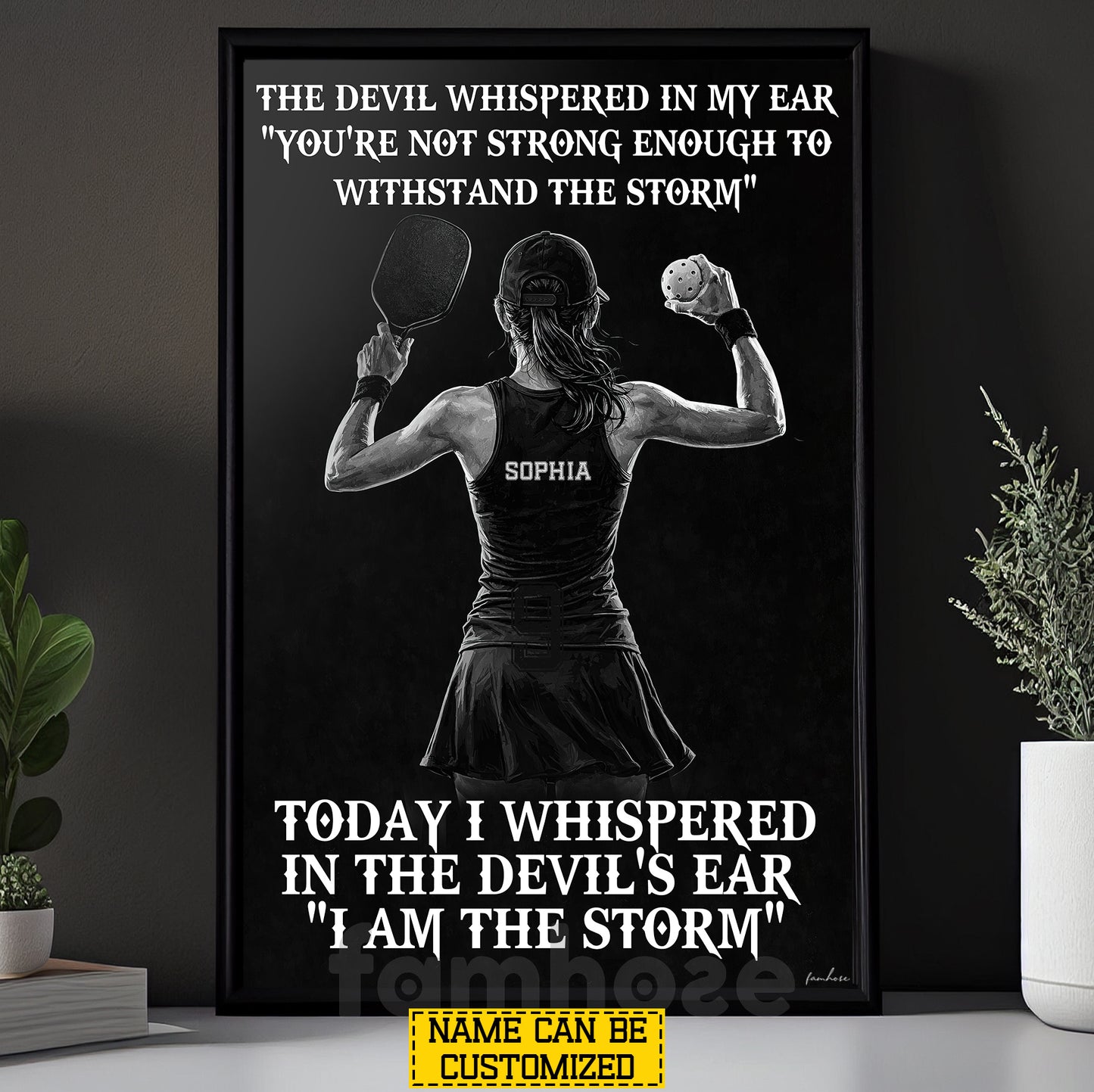 Funny Personalized Pickleball Girl Canvas Painting, Today I Whispered In The Devil's Ear I Am The Storm Sport Wall Art Decor, Poster Gift For Pickleball Lover