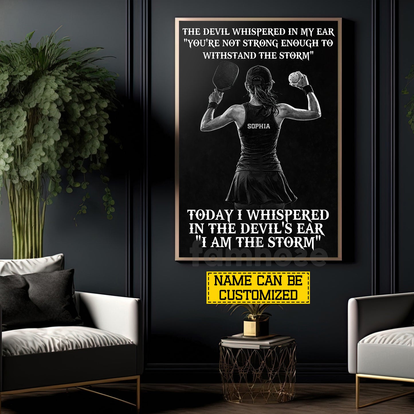 Funny Personalized Pickleball Girl Canvas Painting, Today I Whispered In The Devil's Ear I Am The Storm Sport Wall Art Decor, Poster Gift For Pickleball Lover