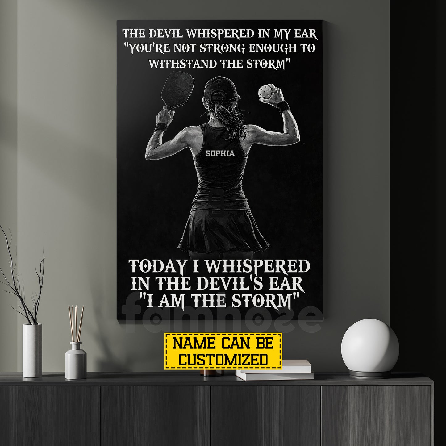 Funny Personalized Pickleball Girl Canvas Painting, Today I Whispered In The Devil's Ear I Am The Storm Sport Wall Art Decor, Poster Gift For Pickleball Lover