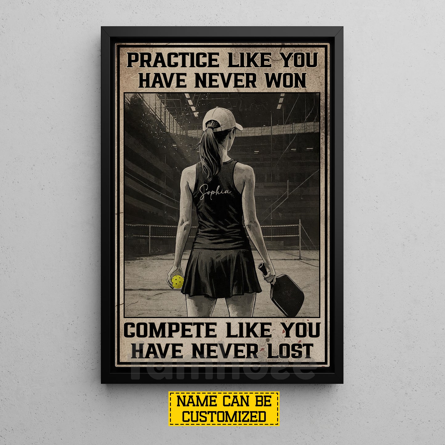 Personalized Pickleball Girl Canvas Painting, Practice Like You Have Never Won Sport Wall Art Decor, Poster Gift For Pickleball Lover