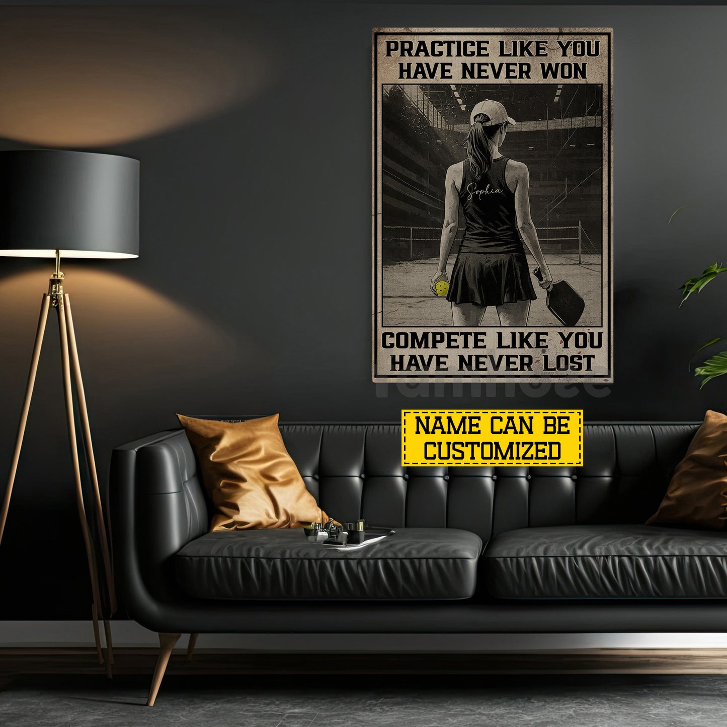 Personalized Pickleball Girl Canvas Painting, Practice Like You Have Never Won Sport Wall Art Decor, Poster Gift For Pickleball Lover