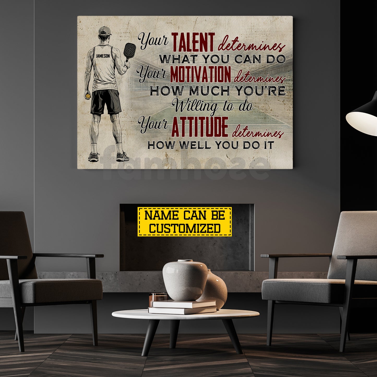 Motivational Personalized Pickleball Boy Canvas Painting, Your Talent Determines What You Can Do Sport Wall Art Decor, Poster Gift For Pickleball Lover