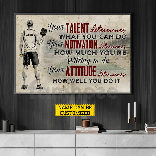 Motivational Personalized Pickleball Boy Canvas Painting, Your Talent Determines What You Can Do Sport Wall Art Decor, Poster Gift For Pickleball Lover