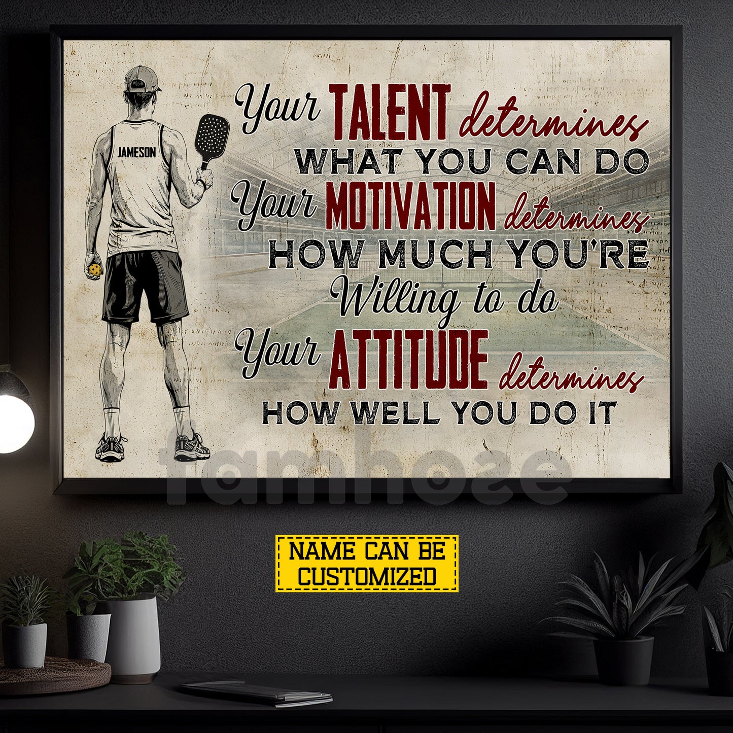 Motivational Personalized Pickleball Boy Canvas Painting, Your Talent Determines What You Can Do Sport Wall Art Decor, Poster Gift For Pickleball Lover