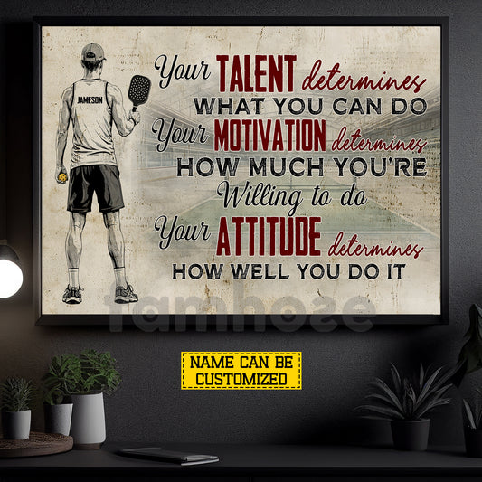 Motivational Personalized Pickleball Boy Canvas Painting, Your Talent Determines What You Can Do Sport Wall Art Decor, Poster Gift For Pickleball Lover