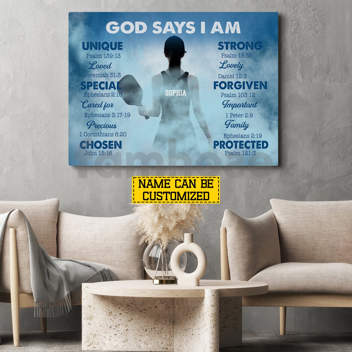 Personalized Pickleball Girl Canvas Painting, God Says I Am Sport Wall Art Decor, Poster Gift For Christian, Pickleball Lover