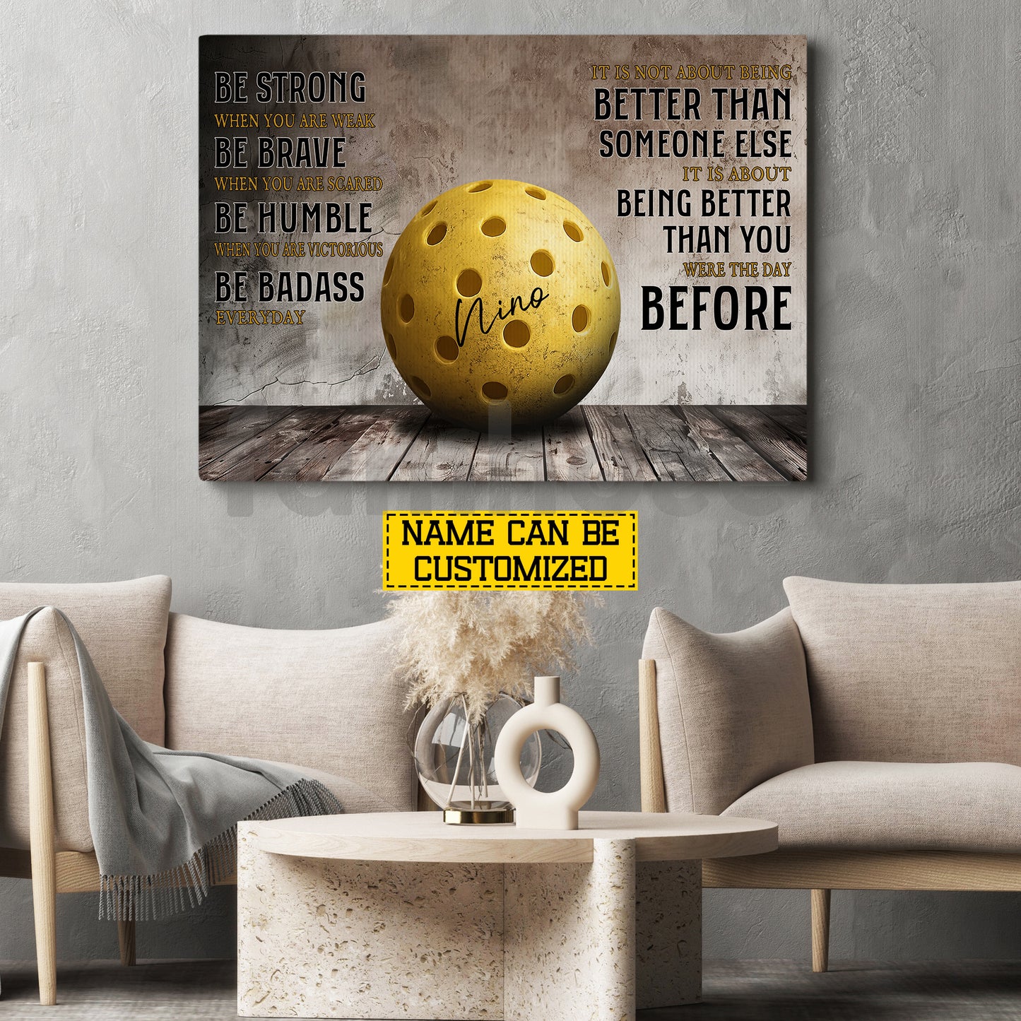 Motivational Personalized Pickleball Canvas Painting, Be Strong Brave Humble And Badass Sport Wall Art Decor, Poster Gift For Pickleball Lovers