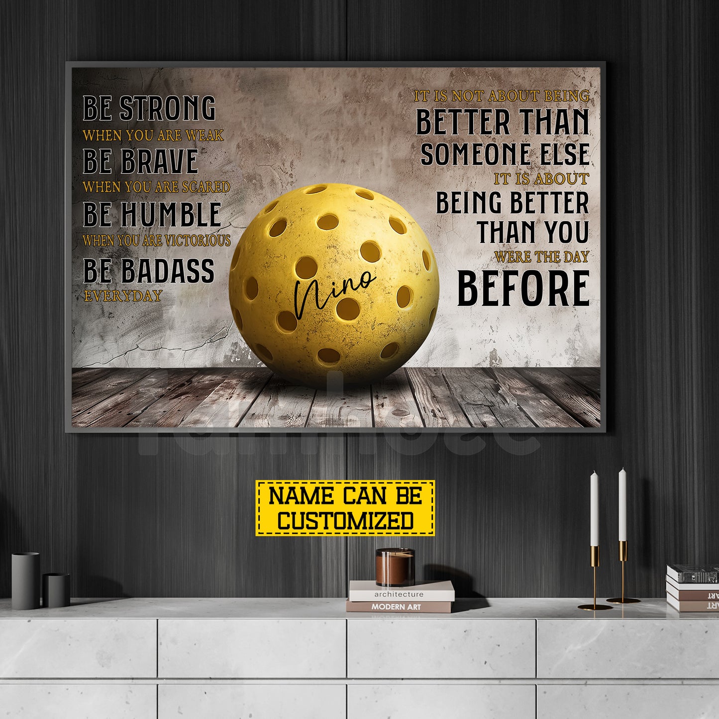 Motivational Personalized Pickleball Canvas Painting, Be Strong Brave Humble And Badass Sport Wall Art Decor, Poster Gift For Pickleball Lovers