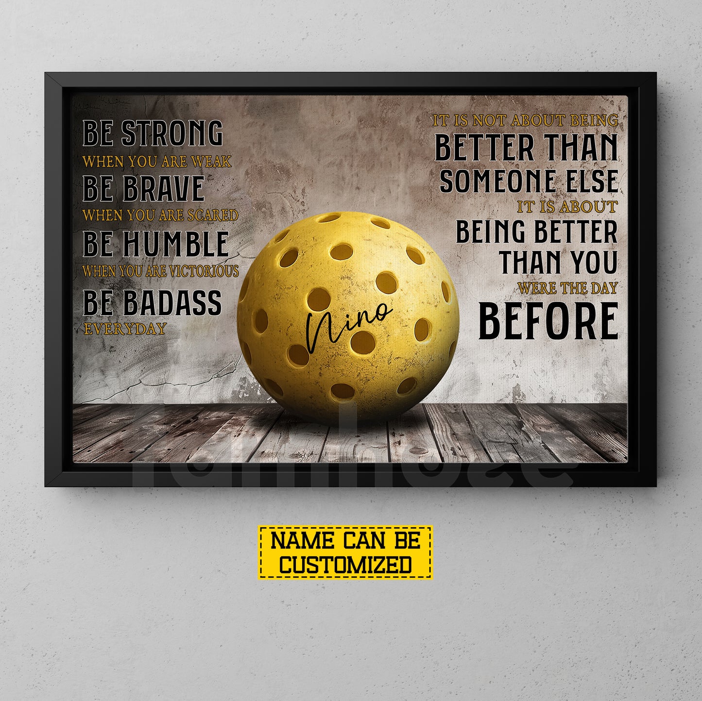 Motivational Personalized Pickleball Canvas Painting, Be Strong Brave Humble And Badass Sport Wall Art Decor, Poster Gift For Pickleball Lovers