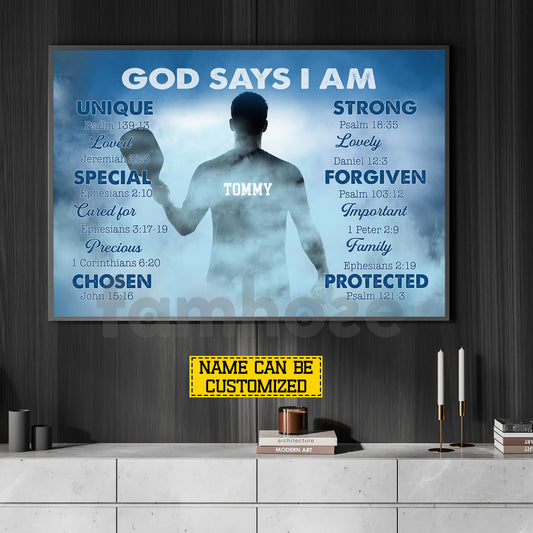 Personalized Pickleball Man Canvas Painting, God Says I Am Sport Wall Art Decor, Poster Gift For Christian, Pickleball Lover