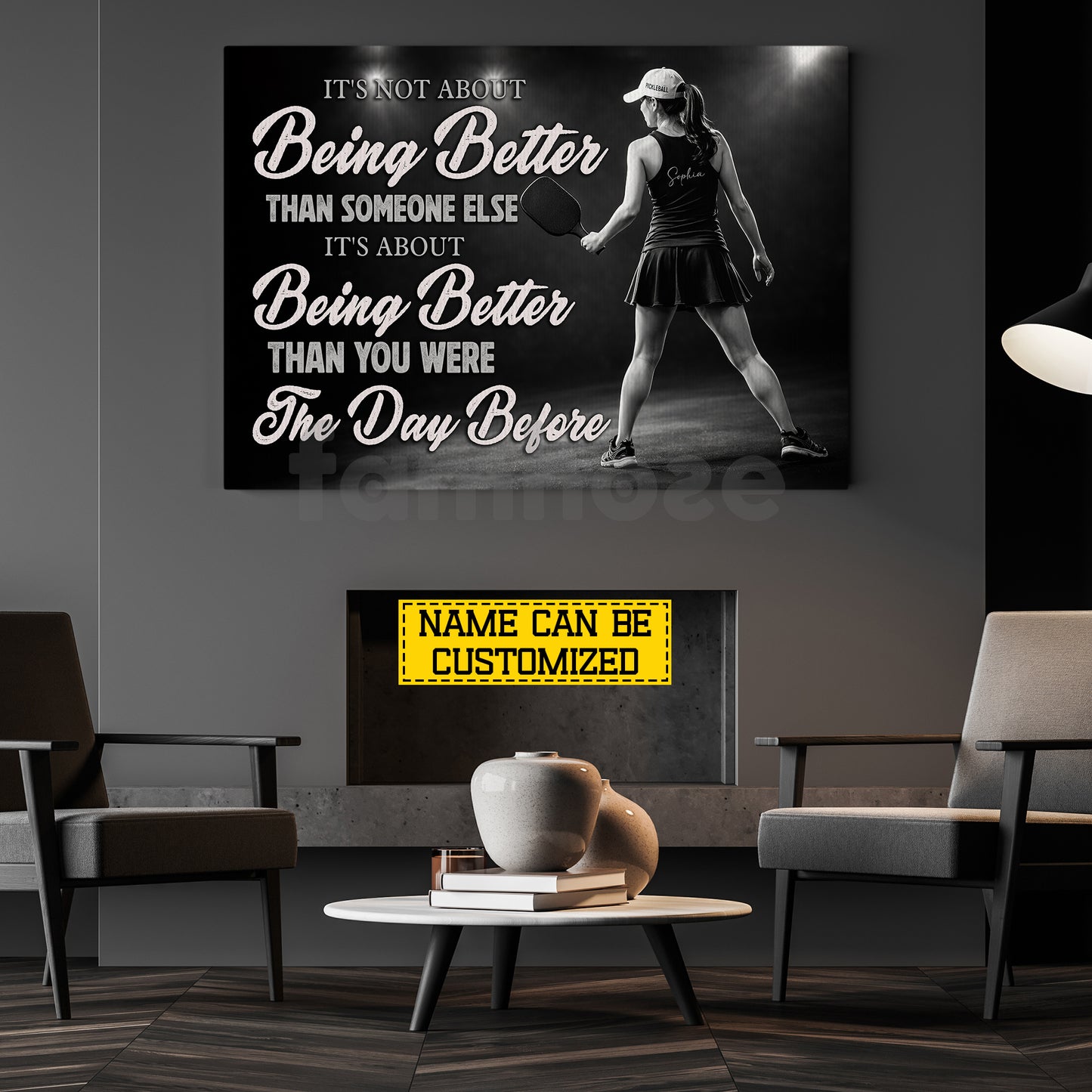 Personalized Pickleball Girl Canvas Painting, It's Not About Being Better Than Someone Else Sport Wall Art Decor, Poster Gift For Pickleball Lover