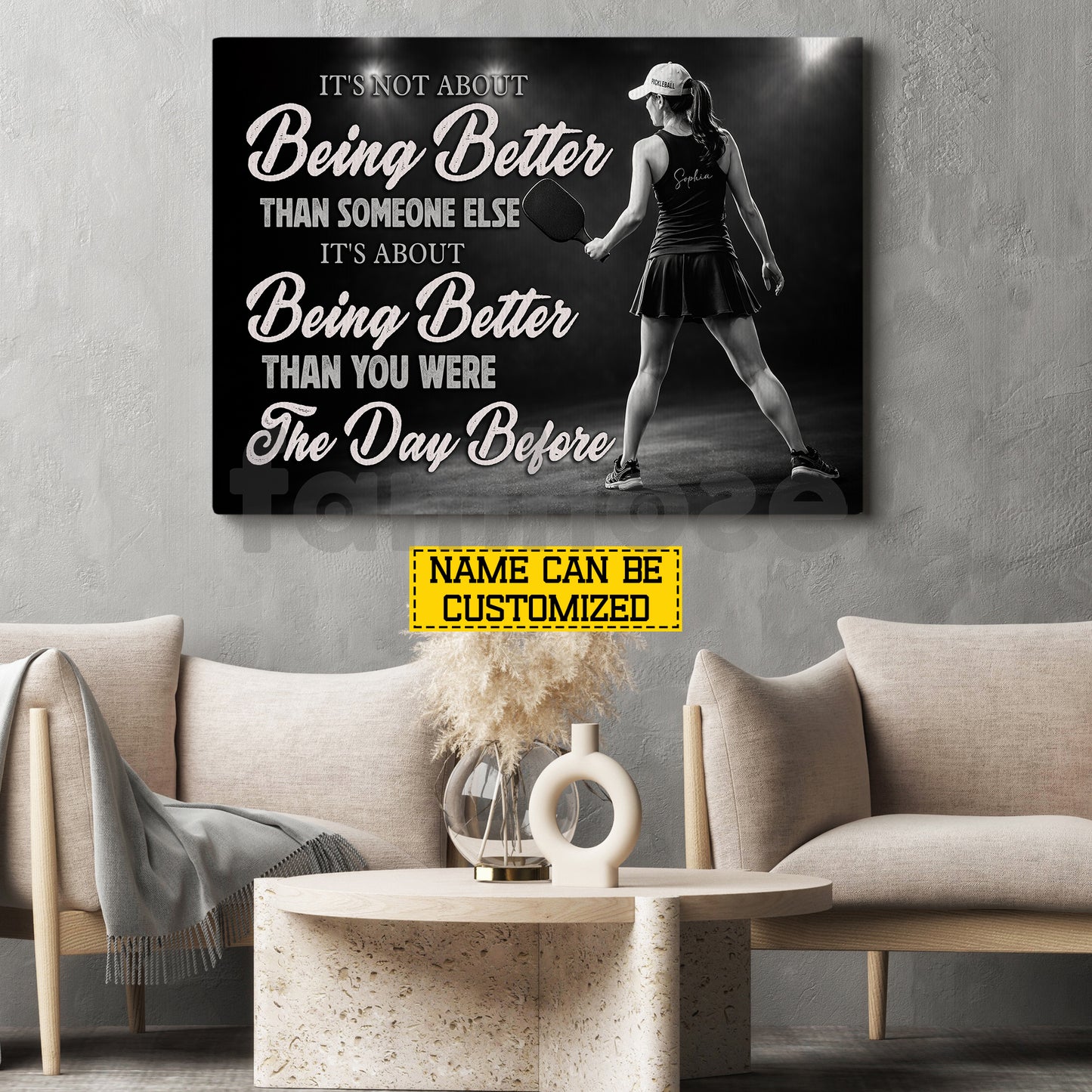 Personalized Pickleball Girl Canvas Painting, It's Not About Being Better Than Someone Else Sport Wall Art Decor, Poster Gift For Pickleball Lover