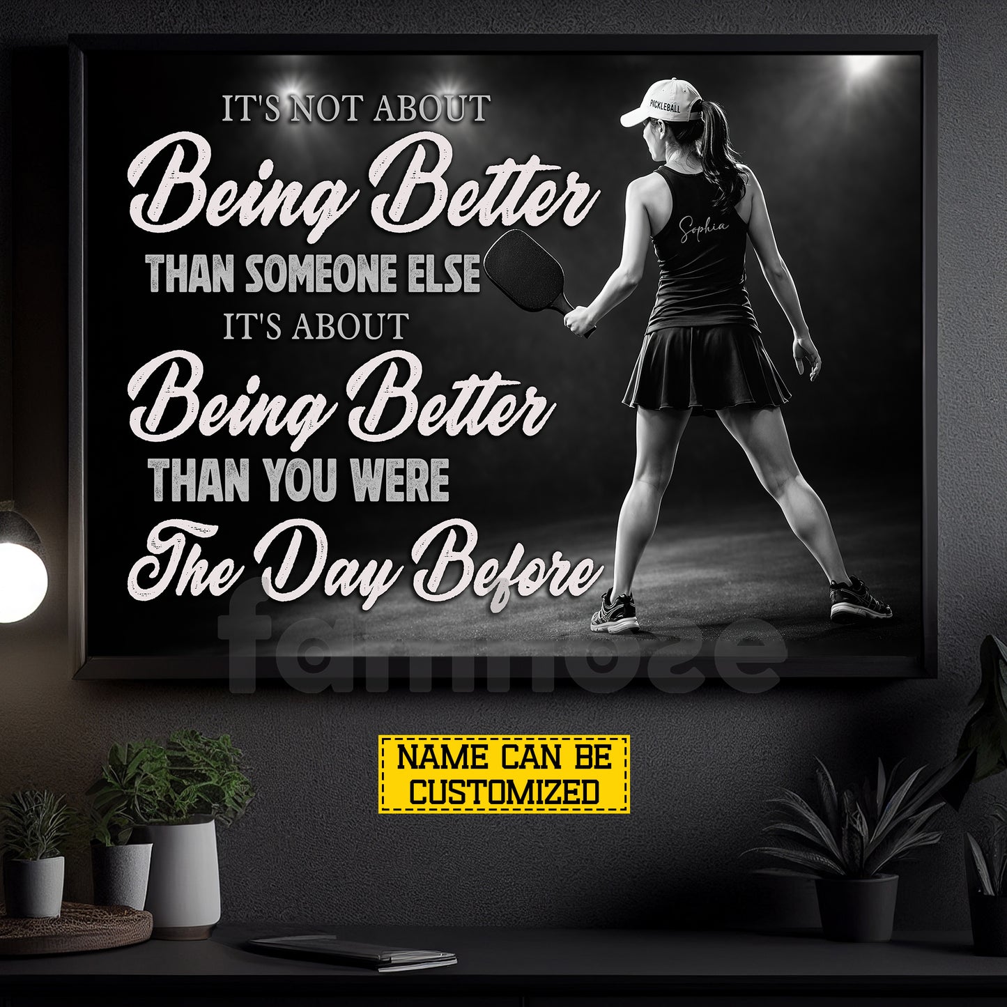 Personalized Pickleball Girl Canvas Painting, It's Not About Being Better Than Someone Else Sport Wall Art Decor, Poster Gift For Pickleball Lover