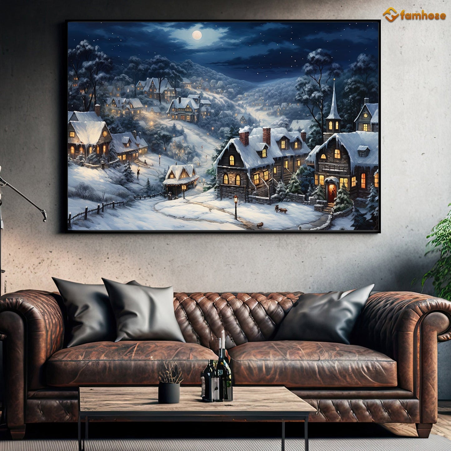 The Houses Are Covered With Snow On Christmas Night, Christmas Canvas Painting, Xmas Wall Art Decor - Christmas Poster Gift