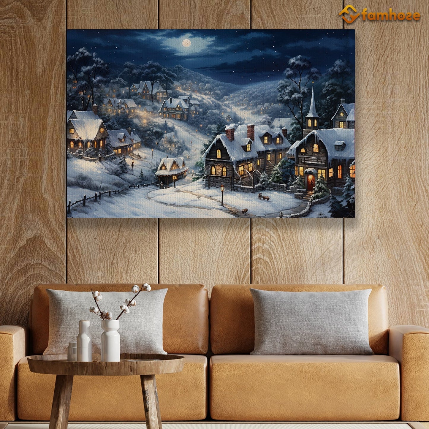 The Houses Are Covered With Snow On Christmas Night, Christmas Canvas Painting, Xmas Wall Art Decor - Christmas Poster Gift