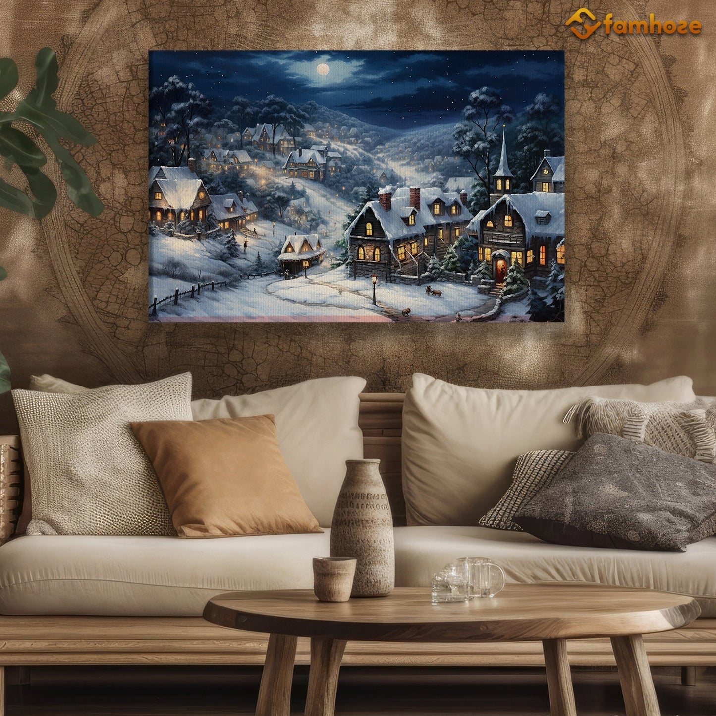 The Houses Are Covered With Snow On Christmas Night, Christmas Canvas Painting, Xmas Wall Art Decor - Christmas Poster Gift