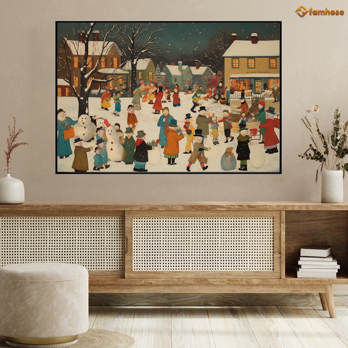 Everyone Goes To The Festival Streets Together, Christmas Canvas Painting, Xmas Wall Art Decor - Christmas Poster Gift