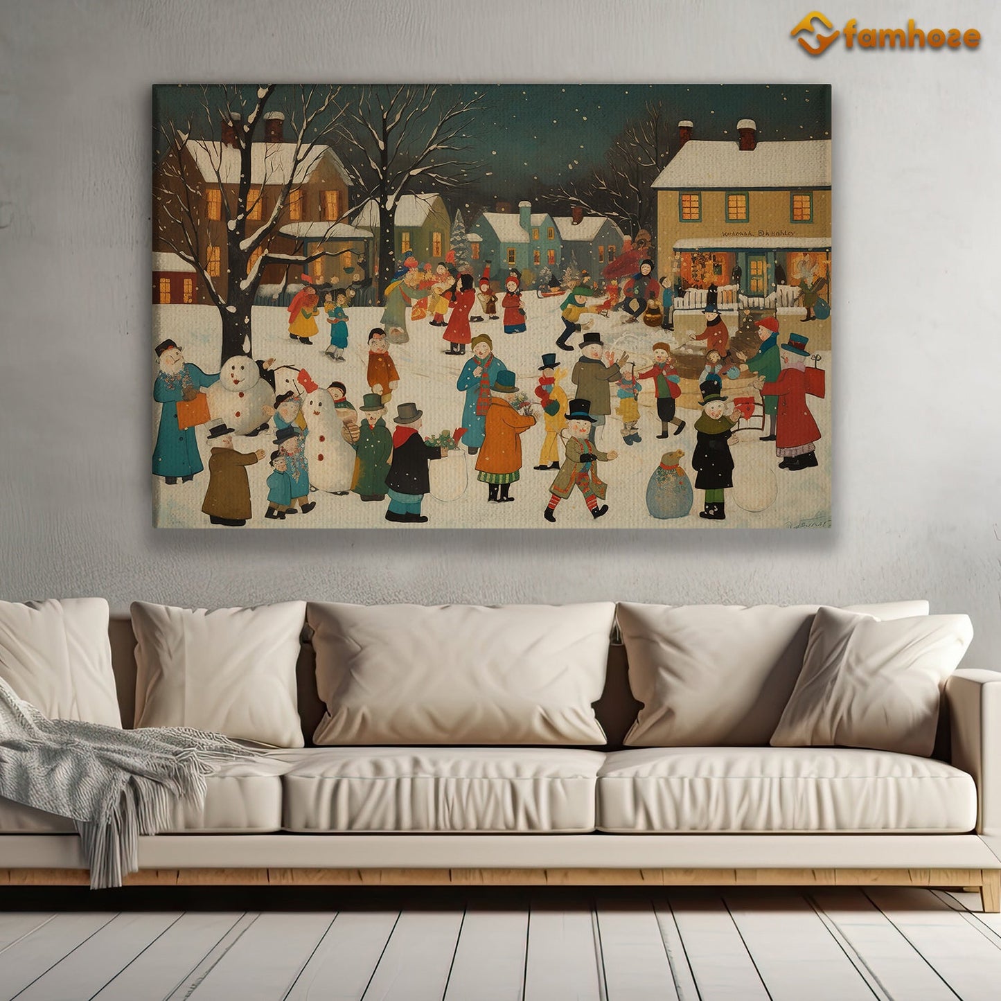 Everyone Goes To The Festival Streets Together, Christmas Canvas Painting, Xmas Wall Art Decor - Christmas Poster Gift