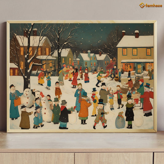 Everyone Goes To The Festival Streets Together, Christmas Canvas Painting, Xmas Wall Art Decor - Christmas Poster Gift